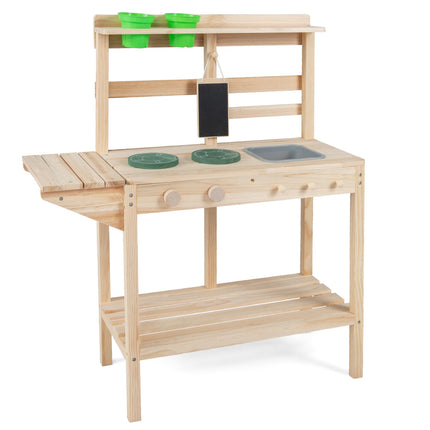 Holz-Matschküche für draußen – Spüle, Herd, Kreidetafel