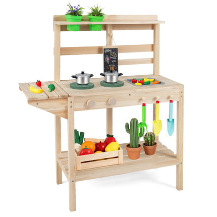 Holz-Matschküche für draußen – Spüle, Herd, Kreidetafel