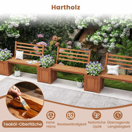 Outdoor-Sitzbank aus Holz mit Rückenlehne und 2 Pflanzkästen