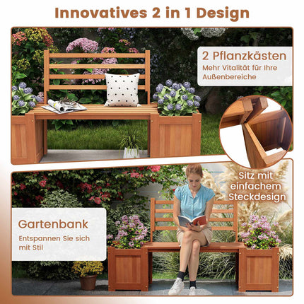 Outdoor-Sitzbank aus Holz mit Rückenlehne und 2 Pflanzkästen