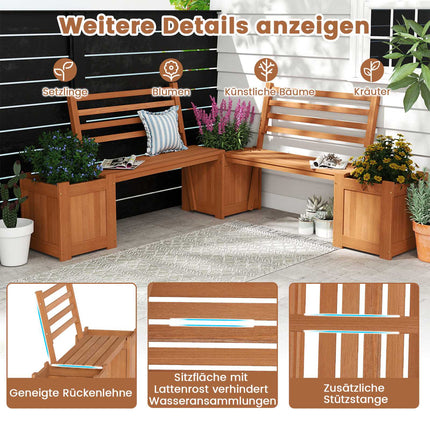Outdoor-Sitzbank aus Holz mit Rückenlehne und 2 Pflanzkästen