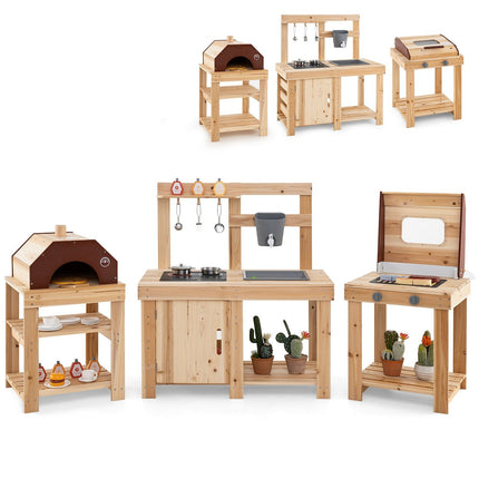 Outdoor Wooden Play Kitchen Set – Mud Kitchen, Grill, Pizza Oven