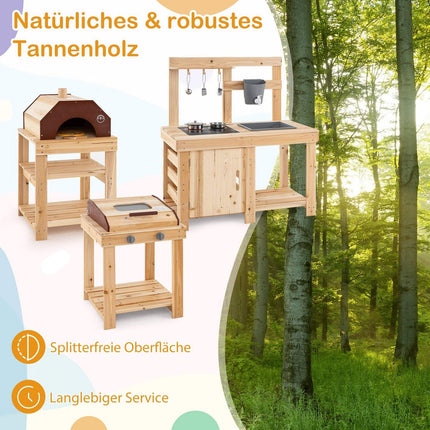 Outdoor Wooden Play Kitchen Set – Mud Kitchen, Grill, Pizza Oven