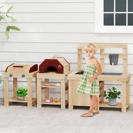 Outdoor Wooden Play Kitchen Set – Mud Kitchen, Grill, Pizza Oven