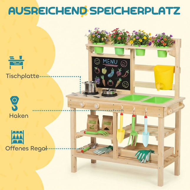 Outdoor-Spielküche aus Holz für Kinder mit Spüle und Töpfen