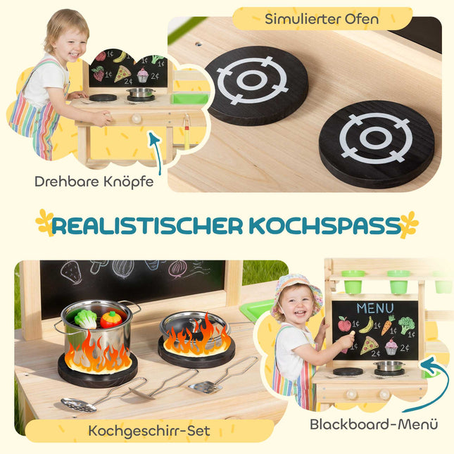 Outdoor-Spielküche aus Holz für Kinder mit Spüle und Töpfen