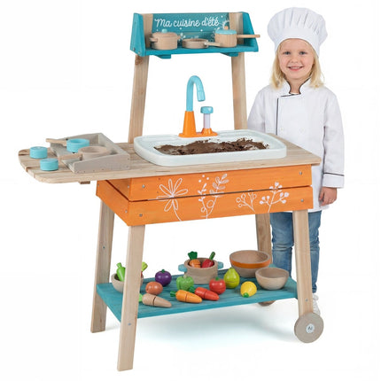 Outdoor Wooden Play Kitchen with Sink & Shelves