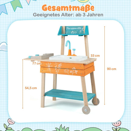 Outdoor Wooden Play Kitchen with Sink & Shelves