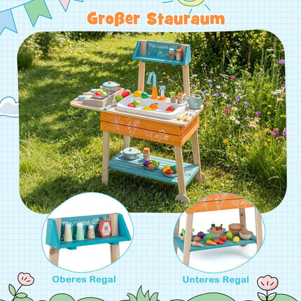 Outdoor Wooden Play Kitchen with Sink & Shelves
