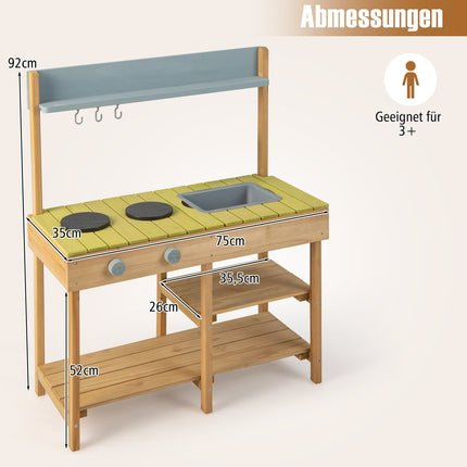 Outdoor Wooden Play Kitchen with Sink and Hooks