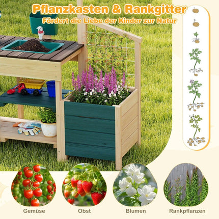 Outdoor-Holzspielküche mit Spüle und Pflanzkasten