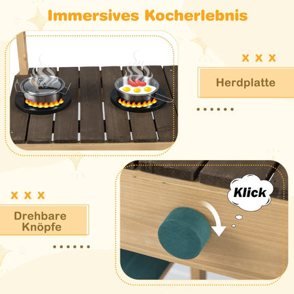 Outdoor-Holzspielküche mit Spüle und Pflanzkasten