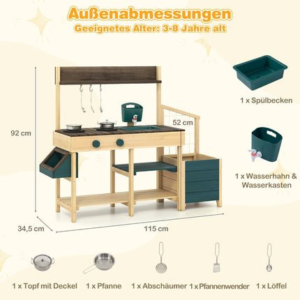 Outdoor-Holzspielküche mit Spüle und Pflanzkasten