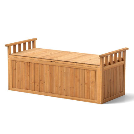 Outdoor Wooden Storage Bench, 2-Seater with Armrests