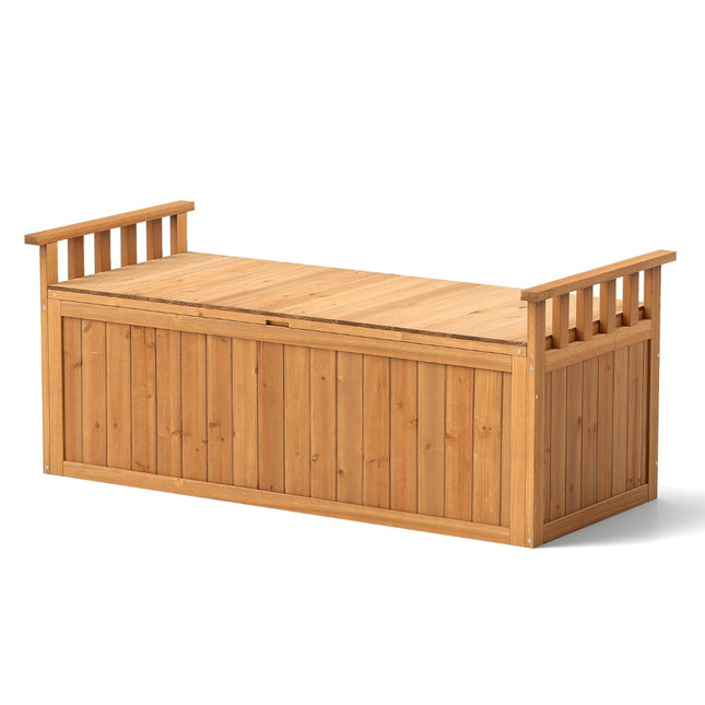 Gartentruhenbank aus Holz, 2-Sitzer mit Armlehnen