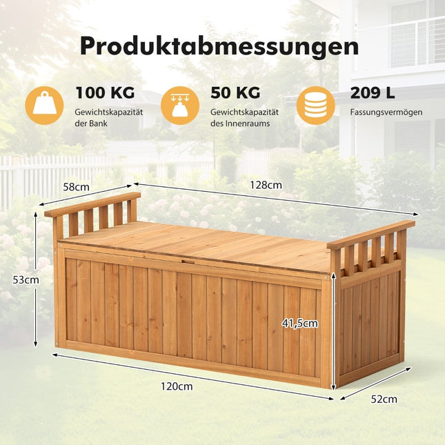 Gartentruhenbank aus Holz, 2-Sitzer mit Armlehnen
