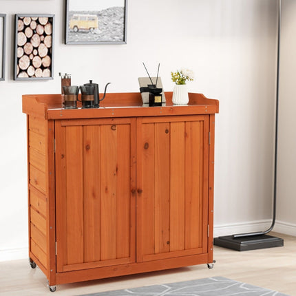 Garten-Holzschrank mit Rollen, wetterfest