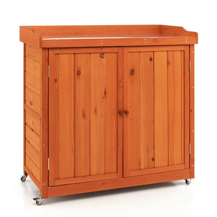 Garten-Holzschrank mit Rollen, wetterfest