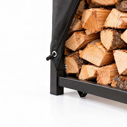 Outdoor XXL Firewood Rack with Roof and Protective Cover, Steel, Black