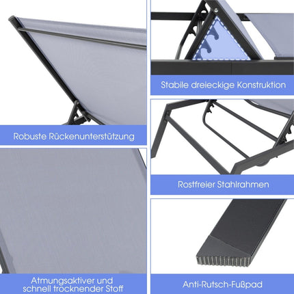 Outdoor adjustable deck chair with flat lying position and quick-drying fabric