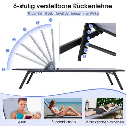 Outdoor adjustable deck chair with flat lying position and quick-drying fabric