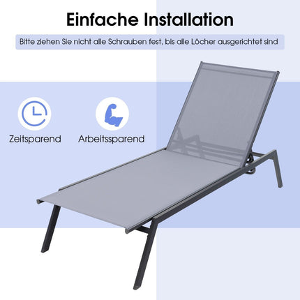 Outdoor adjustable deck chair with flat lying position and quick-drying fabric