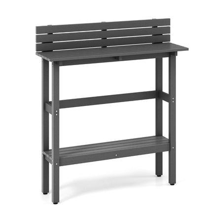 Buitenbartafel met plank en verstelbare voetjes, hoge terrastafel 122 x 39 x 136 cm, grijs