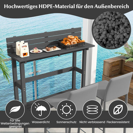 Buitenbartafel met plank en verstelbare voetjes, hoge terrastafel 122 x 39 x 136 cm, grijs