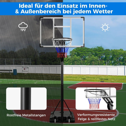 Outdoor basketball hoop 135/143-305 cm height-adjustable basketball stand with 2 wheels