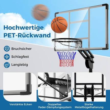 Outdoor basketball hoop 135/143-305 cm height-adjustable basketball stand with 2 wheels