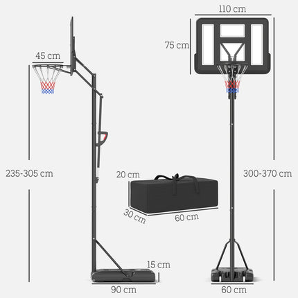 Verstellbarer Outdoor-Basketballkorb mit Rollen, 230-305 cm