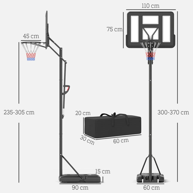 Verstellbarer Outdoor-Basketballkorb mit Rollen, 230-305 cm