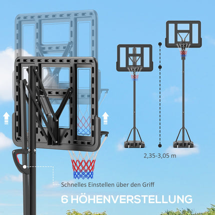 Verstellbarer Outdoor-Basketballkorb mit Rollen, 230-305 cm