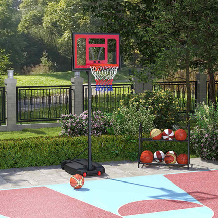 Panier de basket extérieur pour enfants, 200-260 cm, support de basket réglable en hauteur avec roulettes, sac de lestage, système de basket avec support pour enfants à partir de 6 ans, rouge