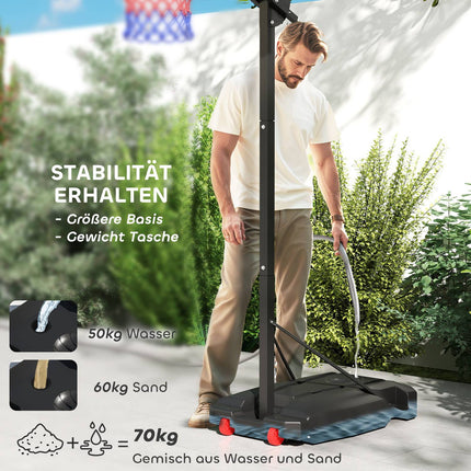 Panier de basket extérieur pour enfants, 200-260 cm, support de basket réglable en hauteur avec roulettes, sac de lestage, système de basket avec support pour enfants à partir de 6 ans, rouge