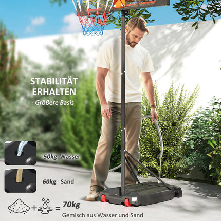 Outdoor basketbalring voor kinderen, 210-260 cm in hoogte verstelbare basketbalstandaard op wielen, basketbalsysteem met standaard voor kinderen vanaf 6 jaar, rood
