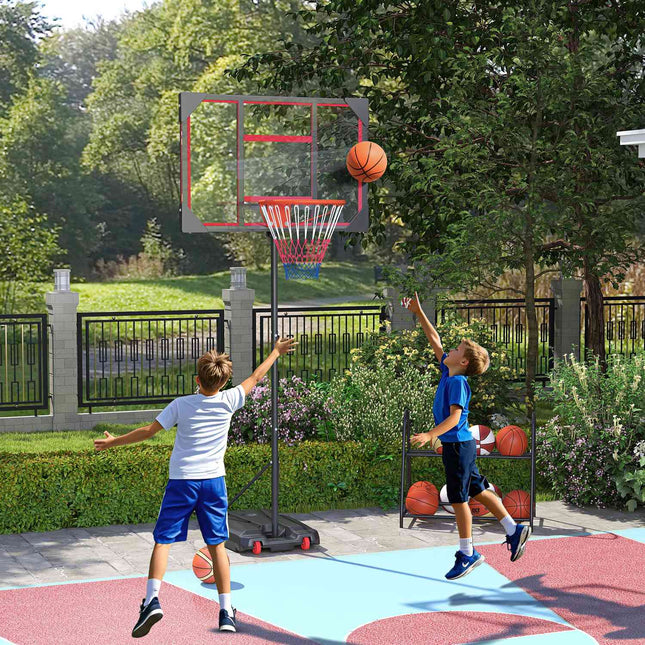 Outdoor basketbalring voor kinderen, 210-260 cm in hoogte verstelbare basketbalstandaard op wielen, basketbalsysteem met standaard voor kinderen vanaf 6 jaar, rood