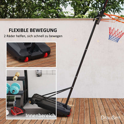 Outdoor basketbalring voor kinderen, 210-260 cm in hoogte verstelbare basketbalstandaard op wielen, basketbalsysteem met standaard voor kinderen vanaf 6 jaar, rood