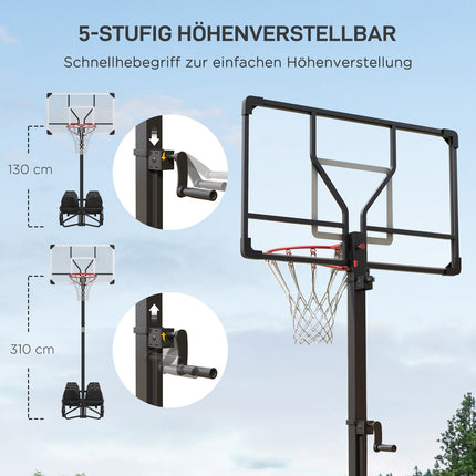Verstellbarer Outdoor-Basketballkorb mit Rollen, 130–310 cm