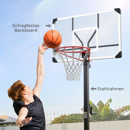 Verstellbarer Outdoor-Basketballkorb mit Rollen, 130–310 cm