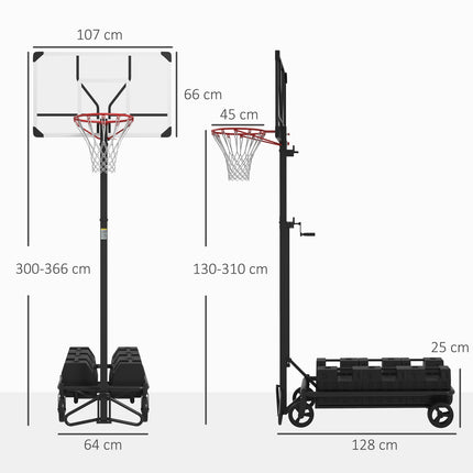 Verstellbarer Outdoor-Basketballkorb mit Rollen, 130–310 cm