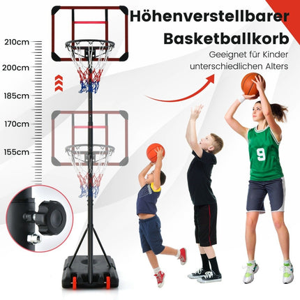 Outdoor Basketballkorb mit Ständer 155-210cm höhenverstellbar Basketballständer Schwarz