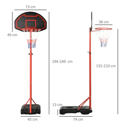 Verstellbarer Basketballkorb für draußen mit Rollen – 194–249 cm