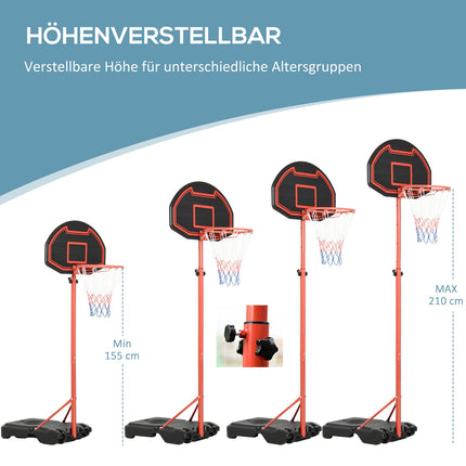 Verstellbarer Basketballkorb für draußen mit Rollen – 194–249 cm