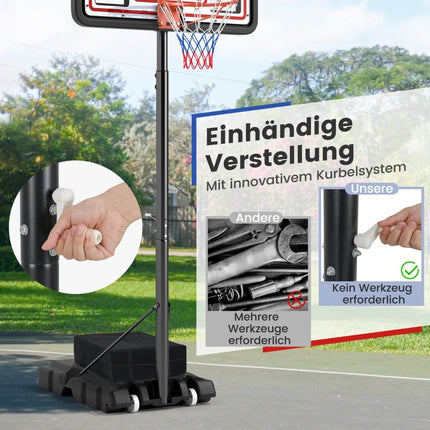 Panier de basket extérieur avec support, manivelle, sac de poids et 2 filets