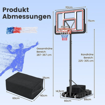 Panier de basket extérieur avec support, manivelle, sac de poids et 2 filets