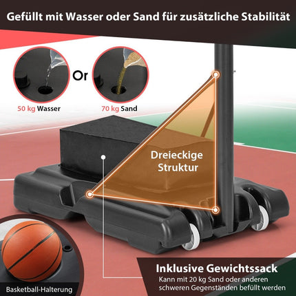 Panier de basket extérieur avec support et filets 135-305 cm support de basket réglable en hauteur