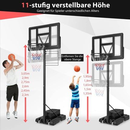 Panier de basket extérieur avec support et filets 135-305 cm support de basket réglable en hauteur