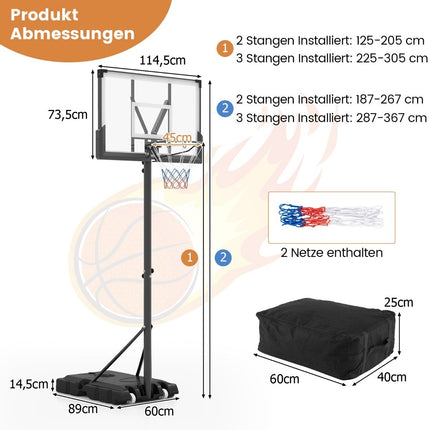 Outdoor Basketballkorb mit Ständer &amp; Gewichtstasche &amp; 2 Netze Basketballständer