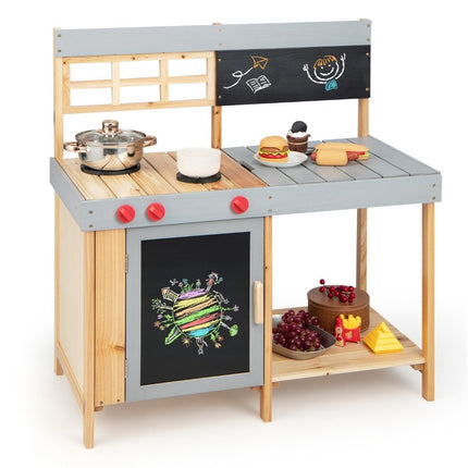 Outdoor Kinder Matschküche Set Holz Spielküche 89 x 45 x 90 cm Natur + Grau